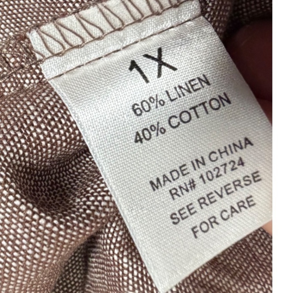 Harve Benard Brown Linen Blend Button Down Shirt Minimalist Old Money 1X NEW - Picture 7 of 8